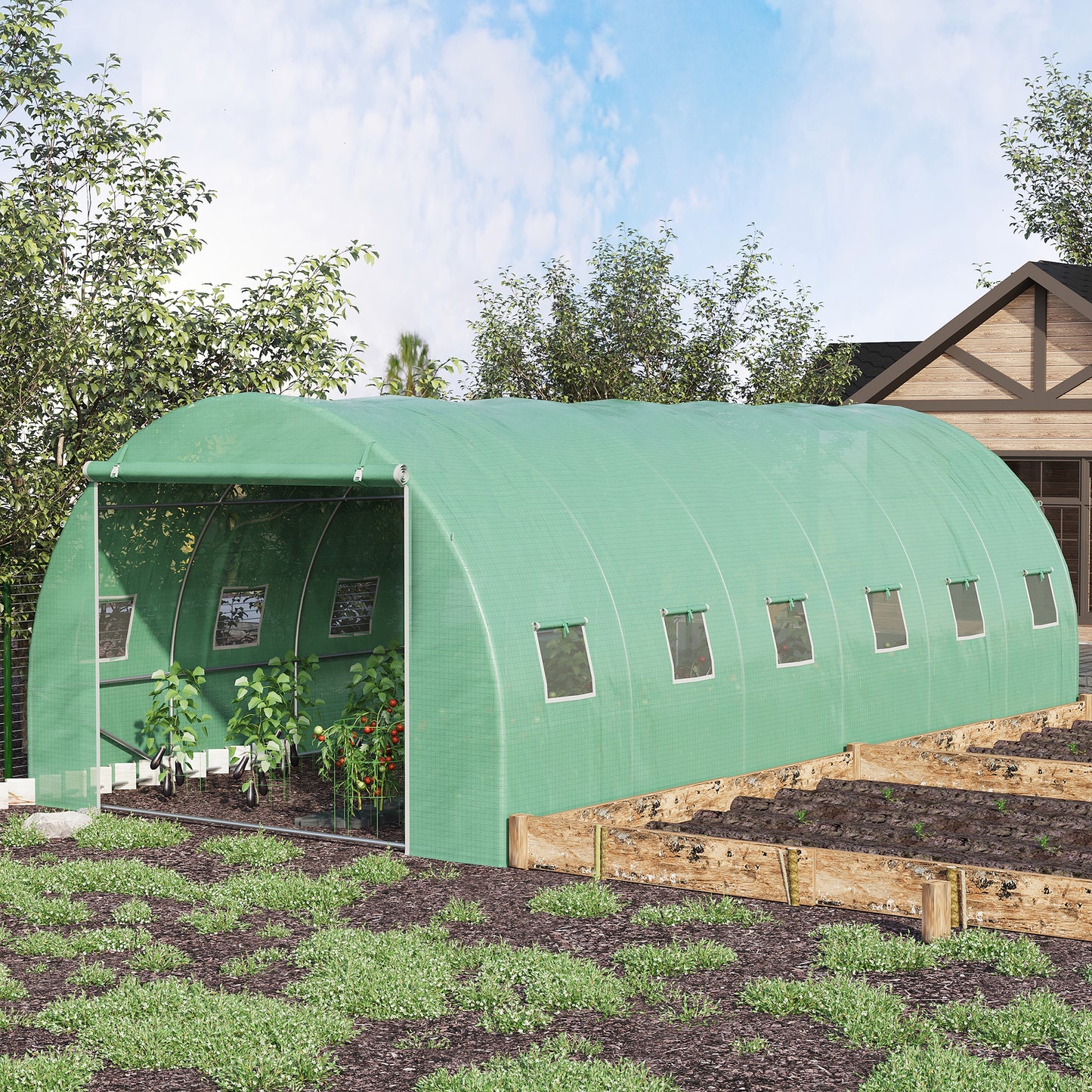 Greenhouse Polytunnel Flower Walk-In Shed Growing Steel Outdoor W/ Zipped Door
