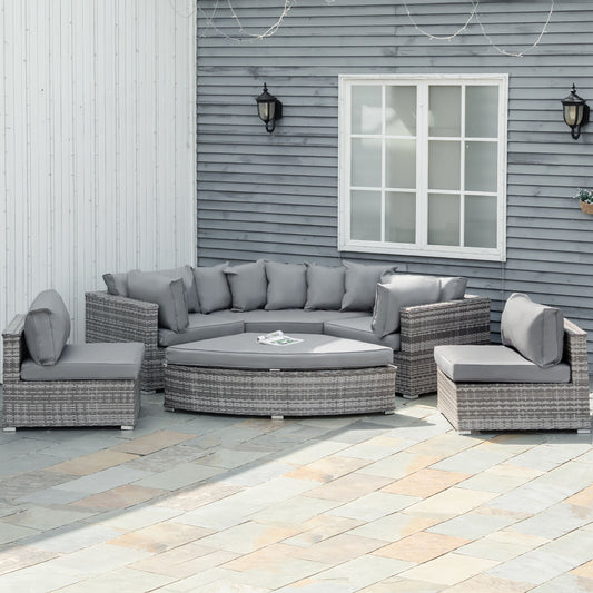 6 Pcs Outdoor Rattan Sofa Set Half round Conversation Set W/ Cushions Pillows