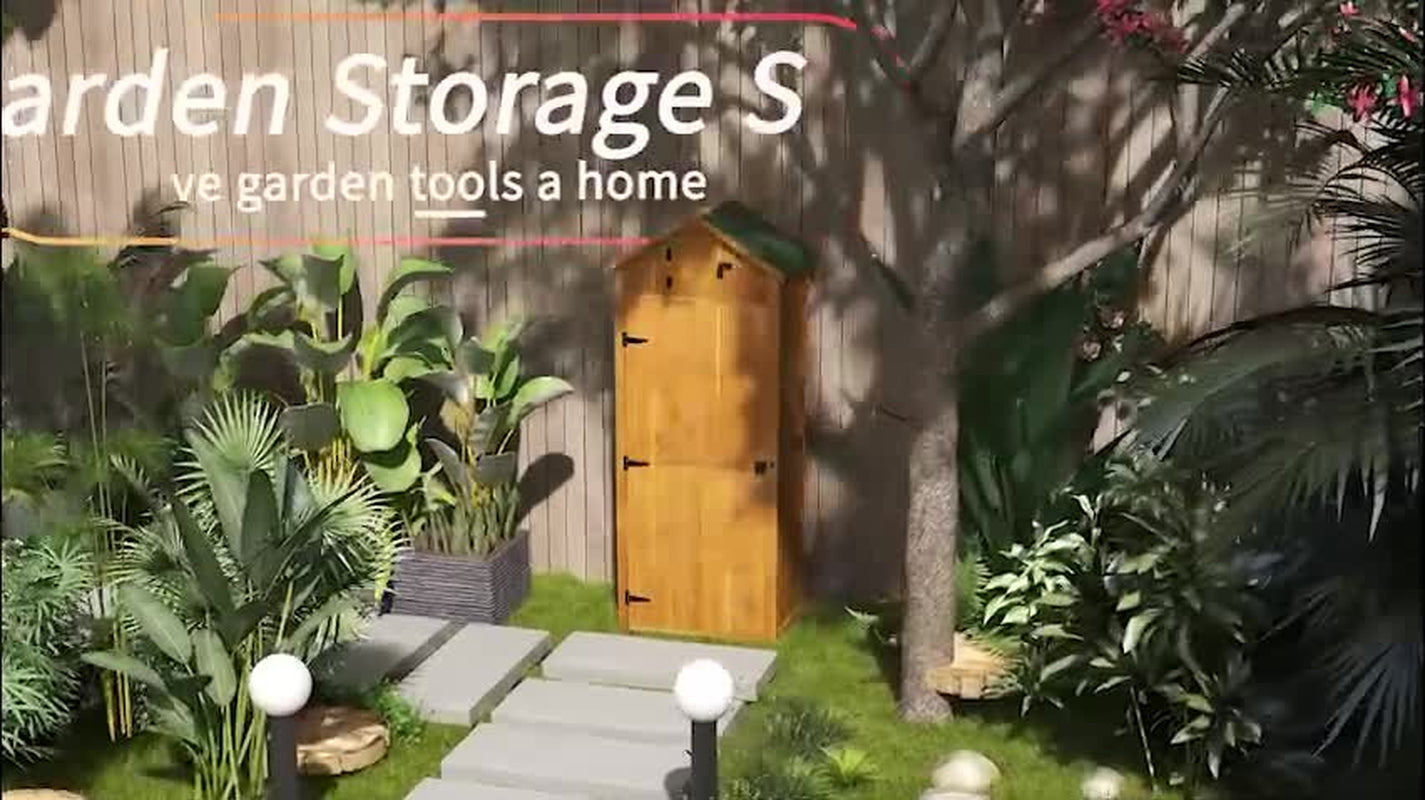 Garden Storage Shed 3 Shelves Tool House W/ Asphalt Roof 77 X 54 X 179 Cm