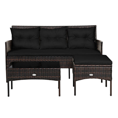 4 Seater Rattan Garden Furniture Set with Cushioned Sofa