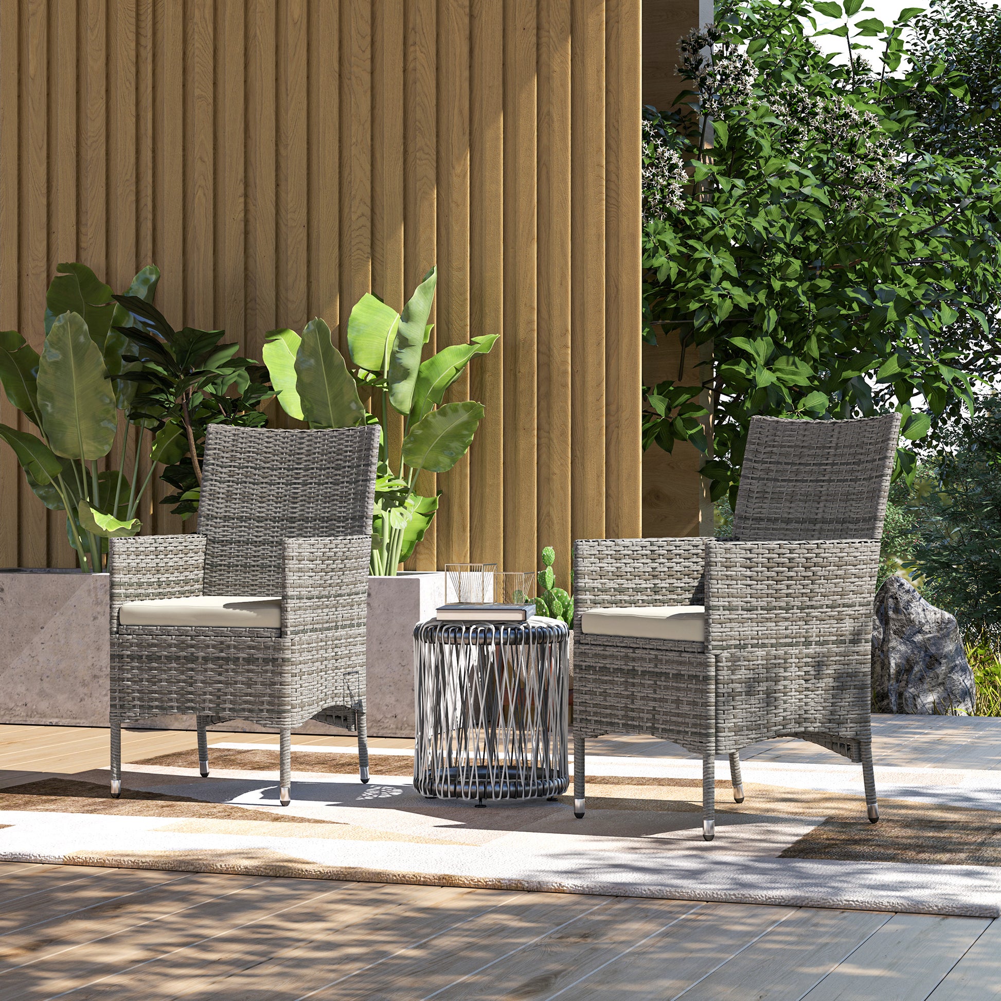 Rattan Chair Patio Sofa Chairs Set Cushioned Outdoor Rattan Furniture Armrests