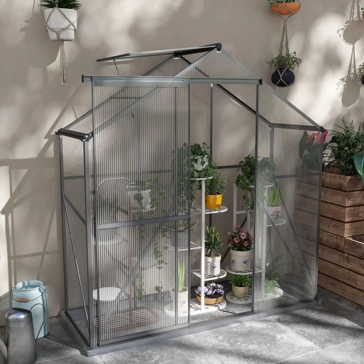 6 X 2.5Ft Aluminium Green House Walk-In Polycarbonate Greenhouse, Dark Grey