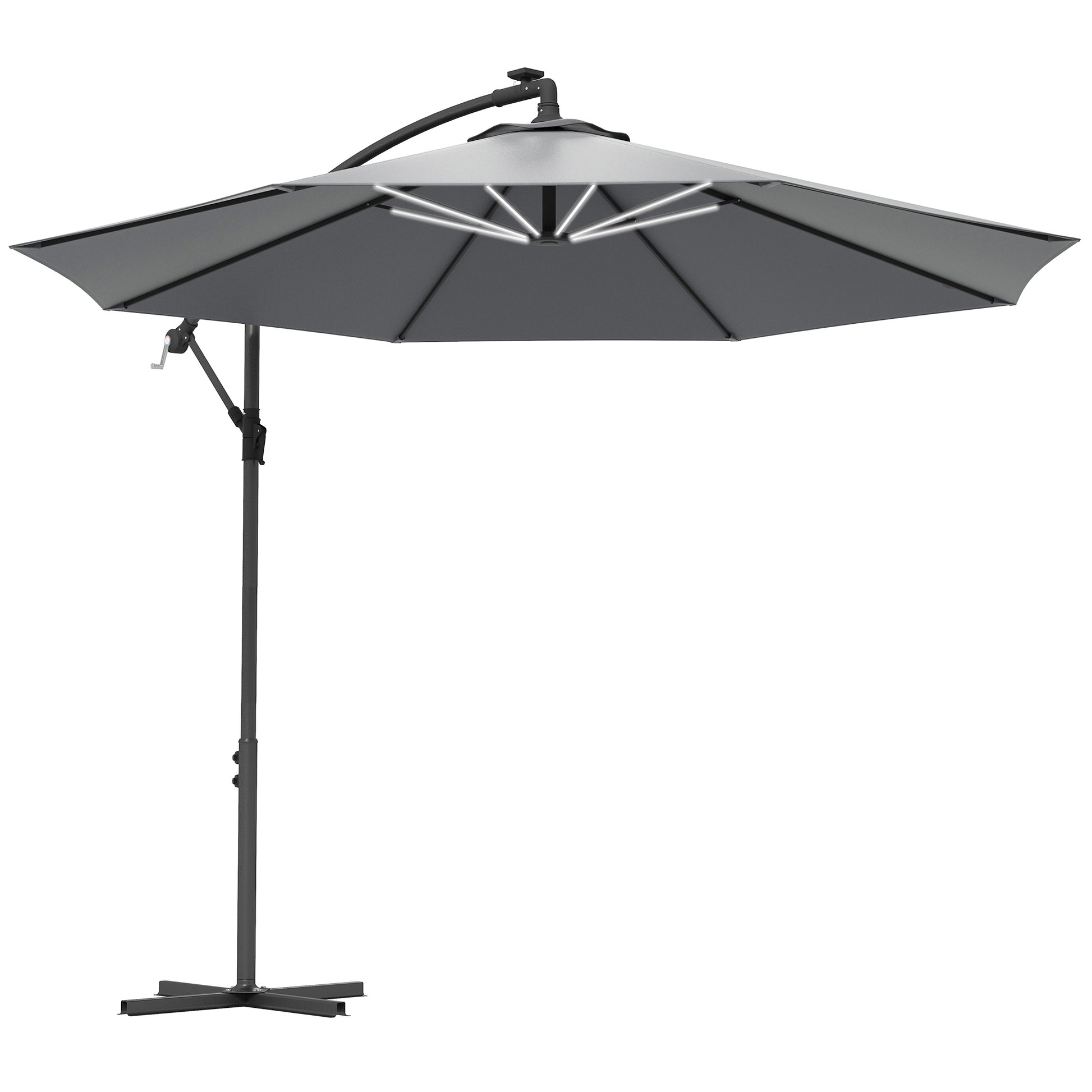 3(M) LED Patio Banana Umbrella Cantilever Parasol W/ Solar Lights Crank Handle