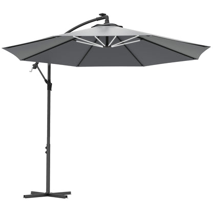 3(M) LED Patio Banana Umbrella Cantilever Parasol W/ Solar Lights Crank Handle
