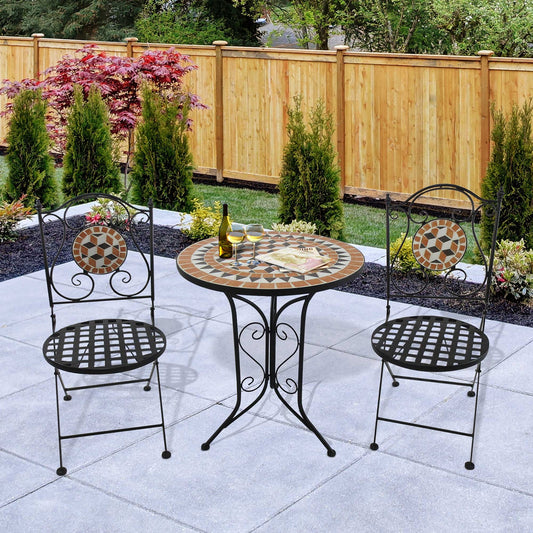 3 Pcs Mosaic Bistro Table Chair Set Patio Garden Dining Furniture Outdoor