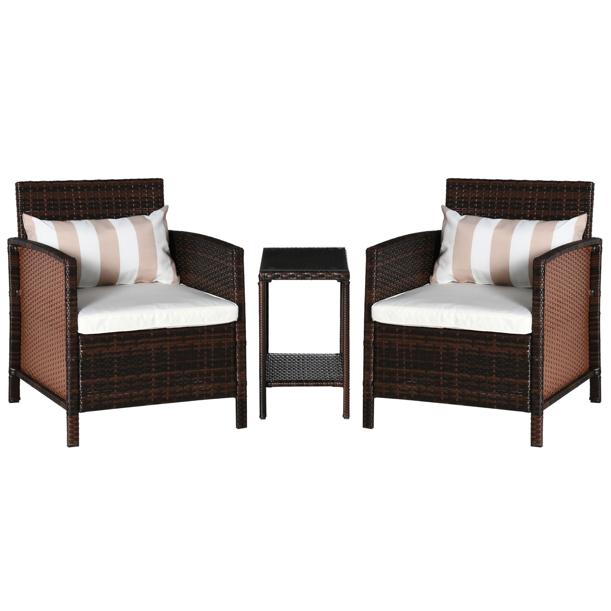 3 Pcs Rattan Outdoor Patio Set 2 Cushioned Single Sofa Coffee Table Conservatory