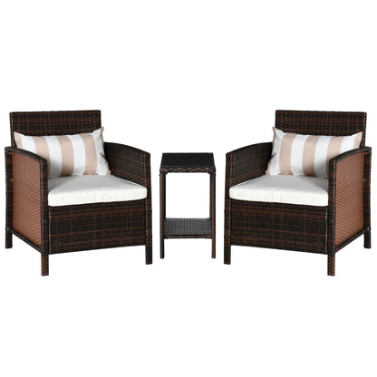 3 Pcs Rattan Outdoor Patio Set 2 Cushioned Single Sofa Coffee Table Conservatory