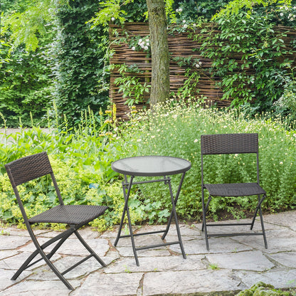3 Pieces Bistro Set Rattan Furniture Garden Patio Square Table Steel Brown