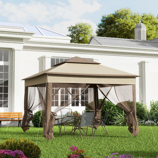 3 X 3(M) Garden Metal Gazebo Party Canopy Tent Sun Shelter W/ Net Curtain Khaki