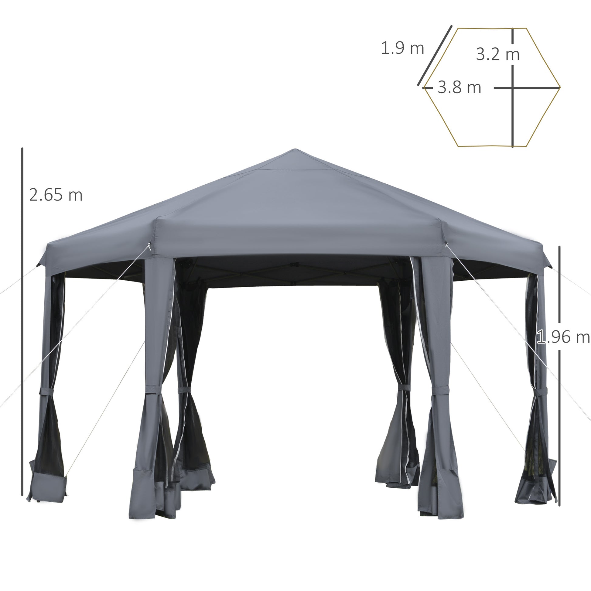 3.2M Outdoor Pop up Gazebo Hexagonal Canopy Tent with Mesh Sidewalls Handy Bag