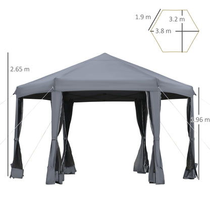 3.2M Outdoor Pop up Gazebo Hexagonal Canopy Tent with Mesh Sidewalls Handy Bag
