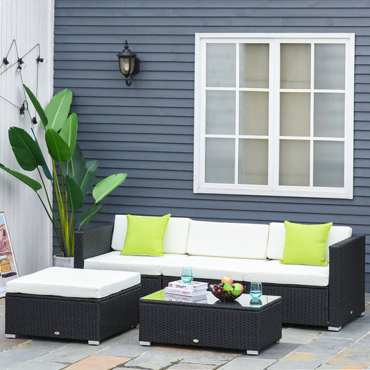 5 Pieces Rattan Sofa Set Wicker Sectional Furniture Cushion Black Brown Grey