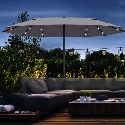 4.4M Double-Sided Sun Umbrella Patio Parasol with LED Solar Lights for Garden
