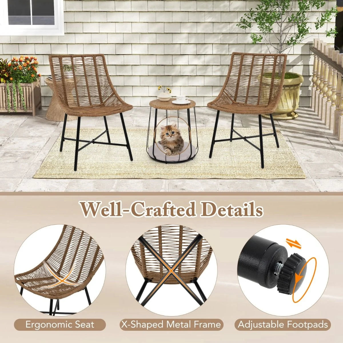 3 Piece Outdoor Furniture Set with Pet House