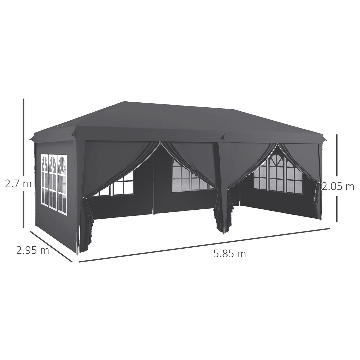 Outsunny 3 X 6M Pop up Gazebo Height Adjustable Party Tent W/ Storage Bag Grey