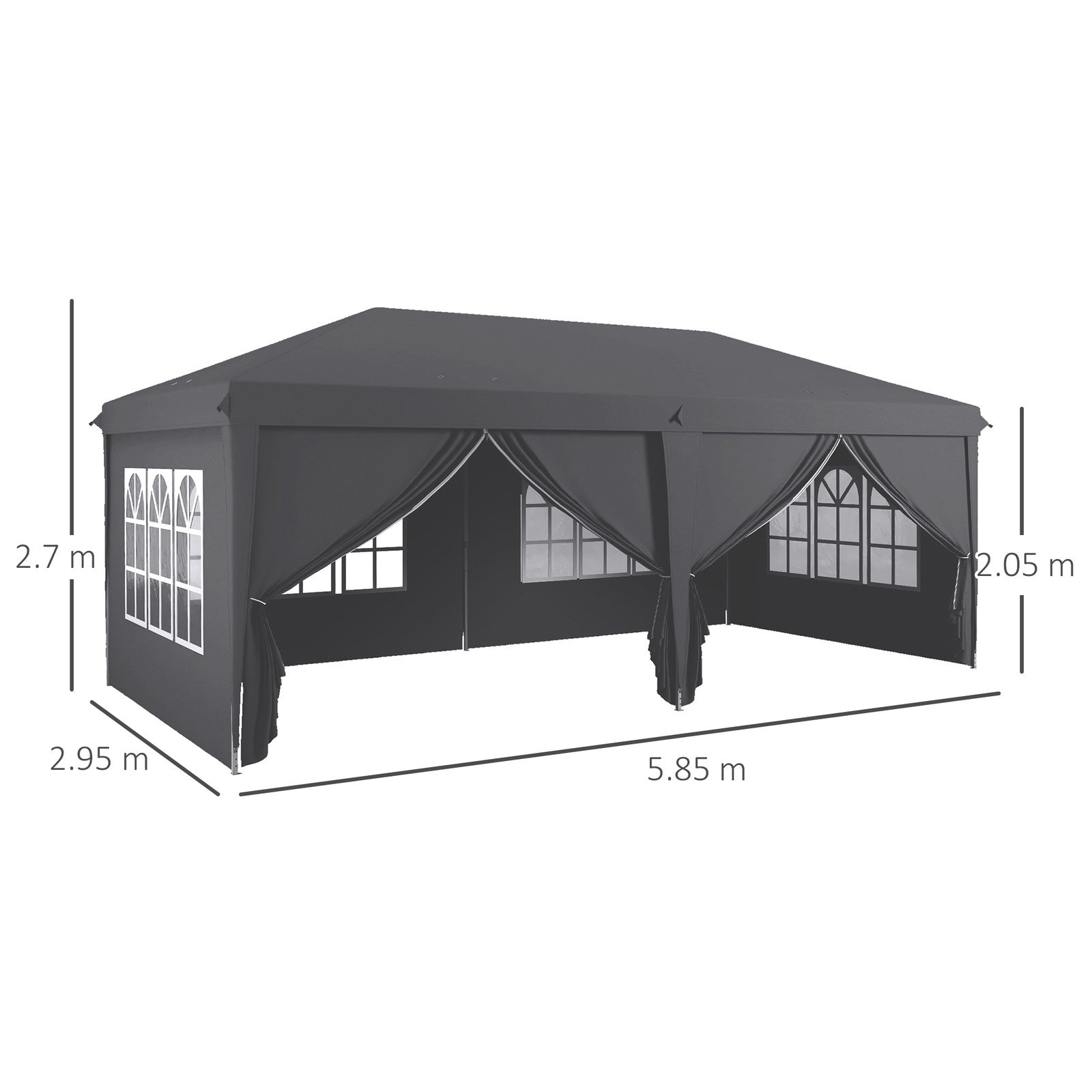 Outsunny 3 X 6M Pop up Gazebo Height Adjustable Party Tent W/ Storage Bag Grey