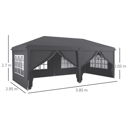 Outsunny 3 X 6M Pop up Gazebo Height Adjustable Party Tent W/ Storage Bag Grey