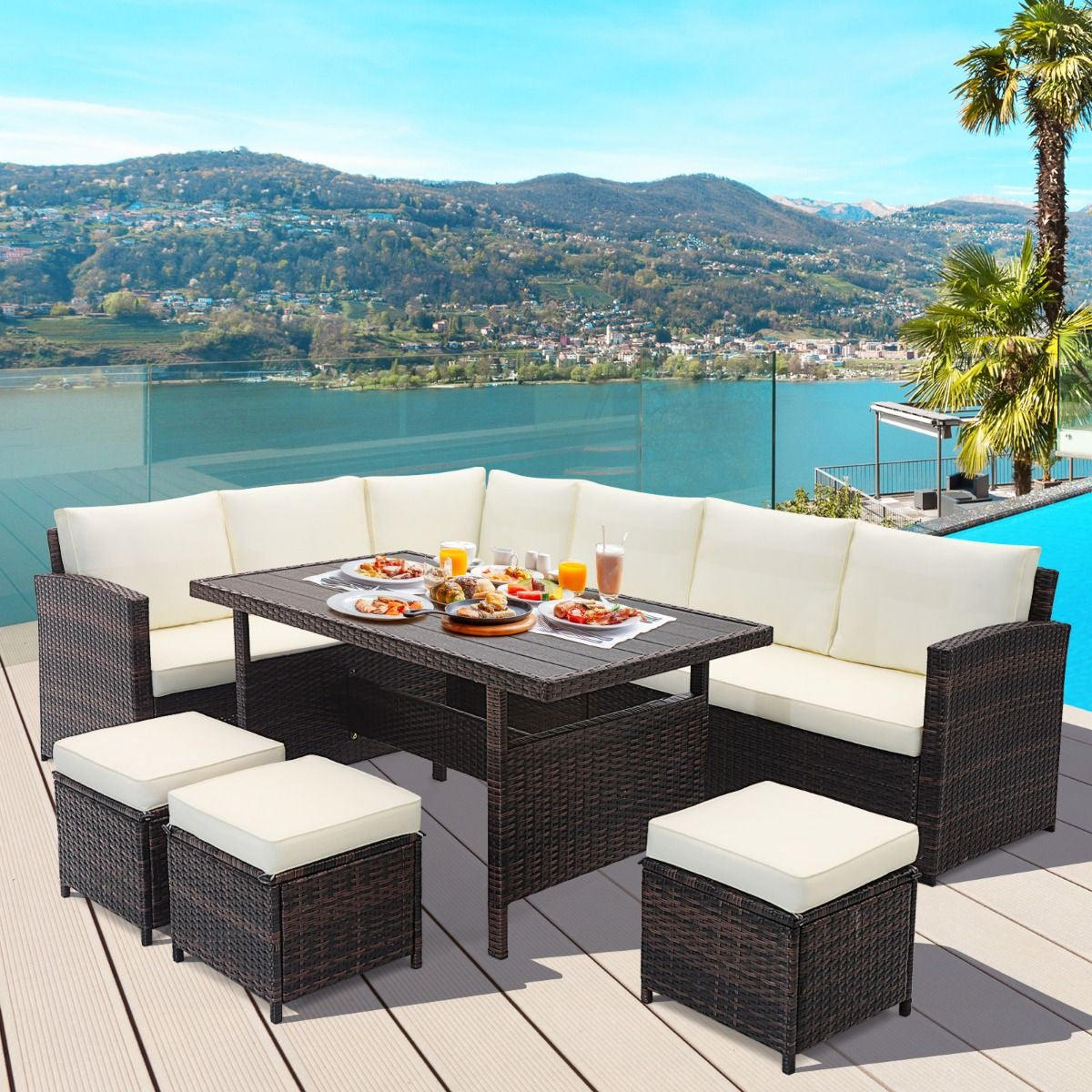 7 Pieces Wicker Patio Furniture Set for Porch Poolside Balcony Yard Garden