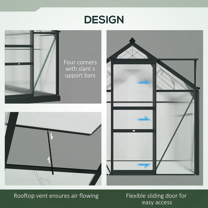 Polycarbonate Walk-In Garden Greenhouse Aluminium Frame Slide Door Window