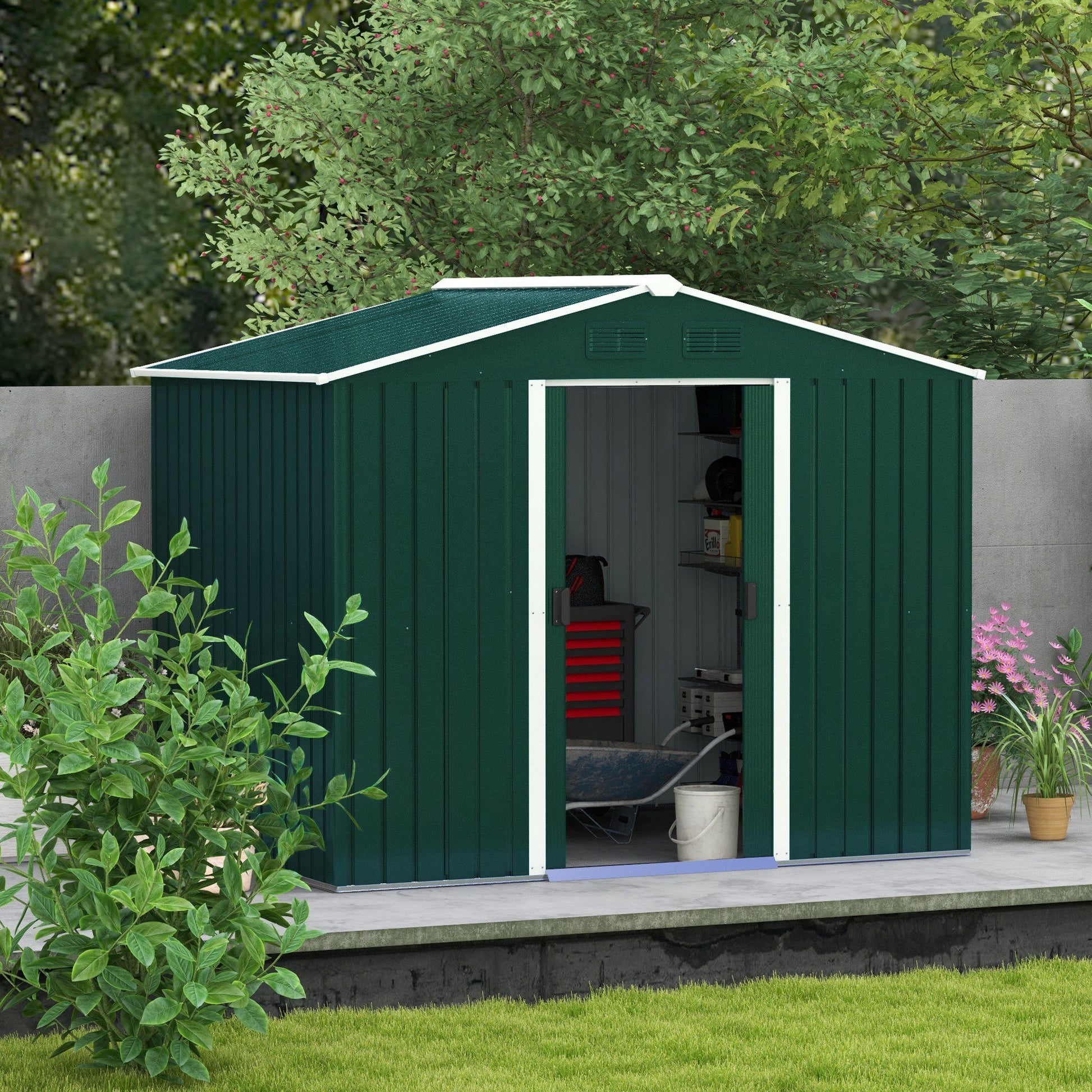 Garden Storage Shed with Ventilation Double Sliding Door Outdoor Tool Box