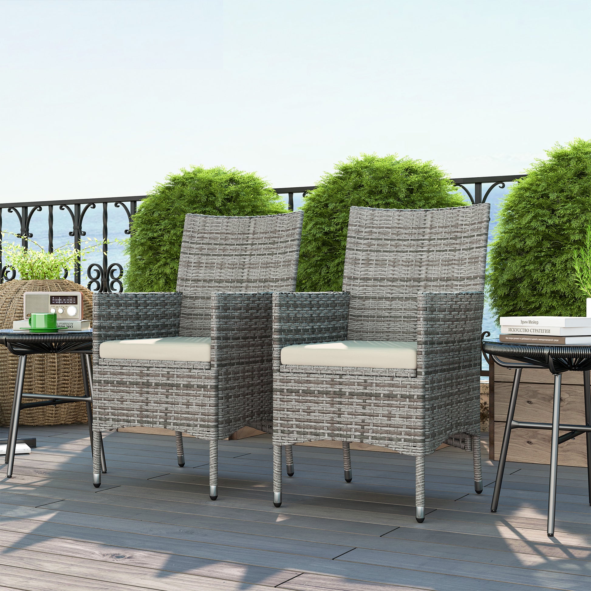 Rattan Chair Patio Sofa Chairs Set Cushioned Outdoor Rattan Furniture Armrests