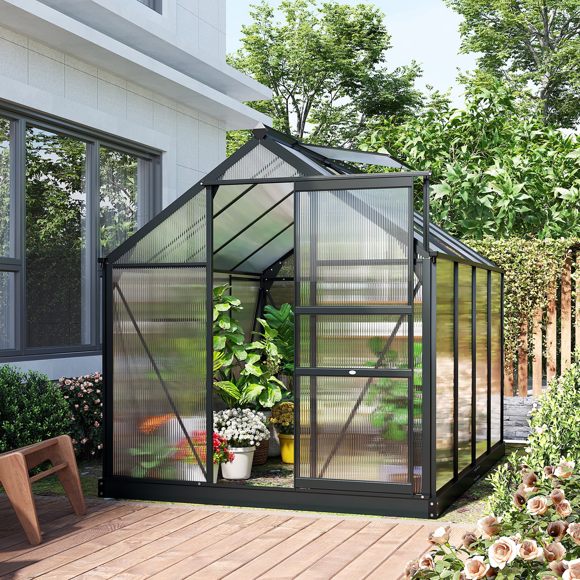 Polycarbonate Walk-In Garden Greenhouse Aluminium Frame Slide Door Window