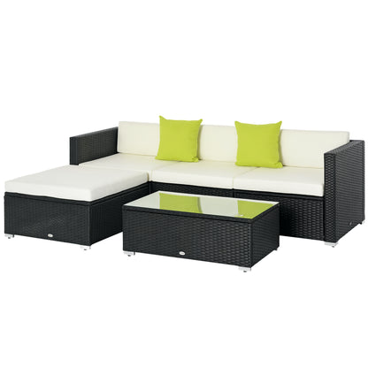 5 Pieces Rattan Sofa Set Wicker Sectional Furniture Cushion Black Brown Grey