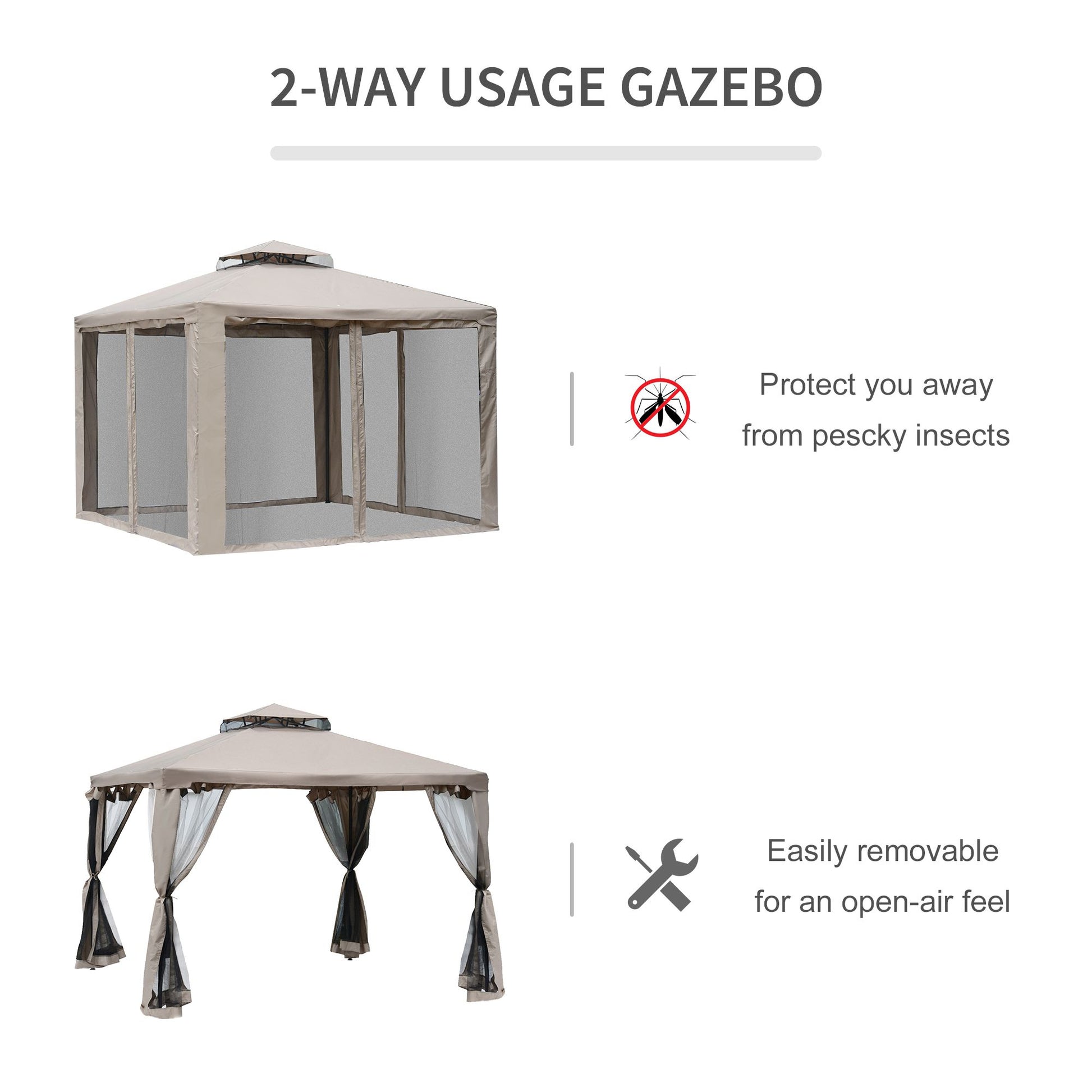 3 X 3(M) Metal Gazebo Outdoor 2-Tier Roof Marquee Party Tent with Netting