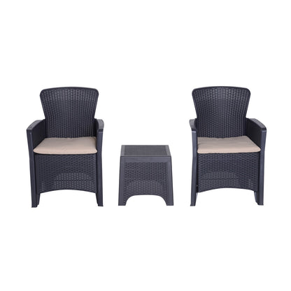 Garden Outdoor 3 Pcs Rattan Furniture Set 2 Arm Chair W/ Cushion 1 Coffee Table