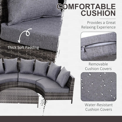 Outsunny 5 Pieces Rattan Garden Furniture Set, 4 Seater Half-Round Garden Sofa Set with Thickened Cushions