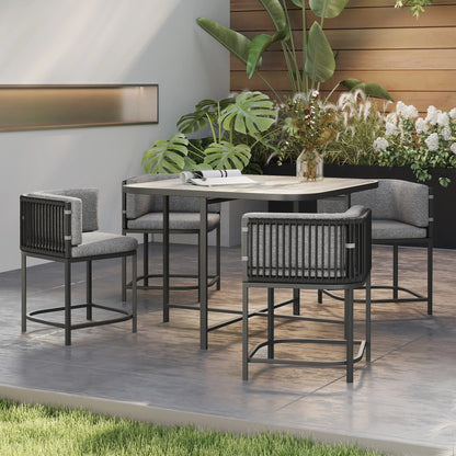 4 Seater Rattan Dining Set with Cushions, Charcoal Grey