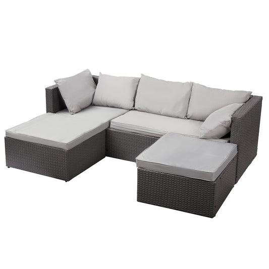 Nustone Garden Rattan Patio 3 Seat Sofa Set with Chaise Lounger and Footrest
