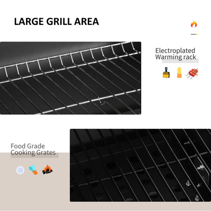 Charcoal Grill BBQ Trolley Wheels Garden Metal Barbecue W/ Shelf Grey