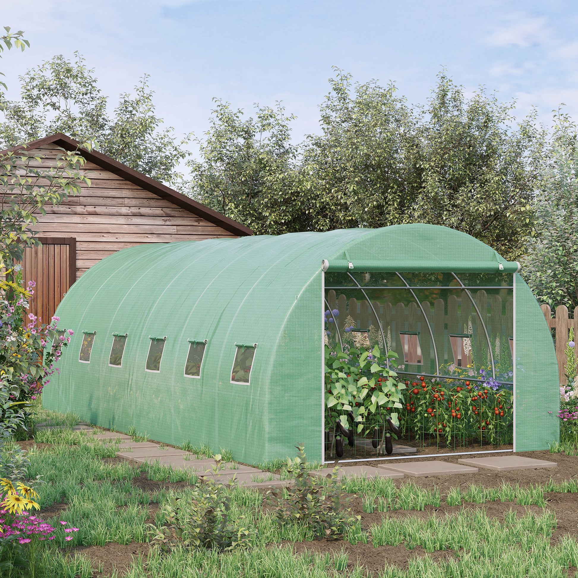 Greenhouse Polytunnel Flower Walk-In Shed Growing Steel Outdoor W/ Zipped Door