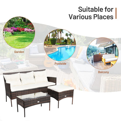 4 Seater Rattan Garden Furniture Set with Cushioned Sofa
