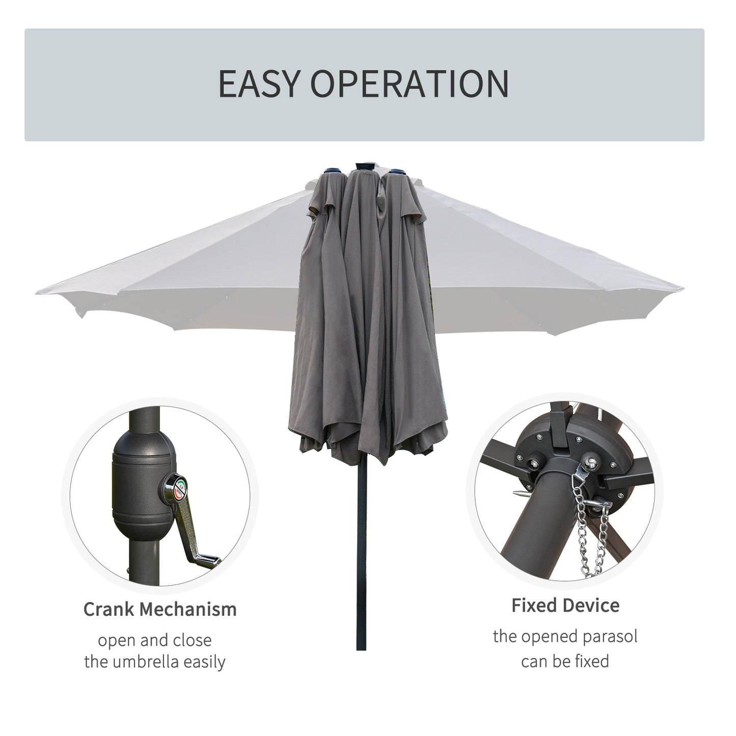 4.4M Double-Sided Sun Umbrella Patio Parasol with LED Solar Lights for Garden