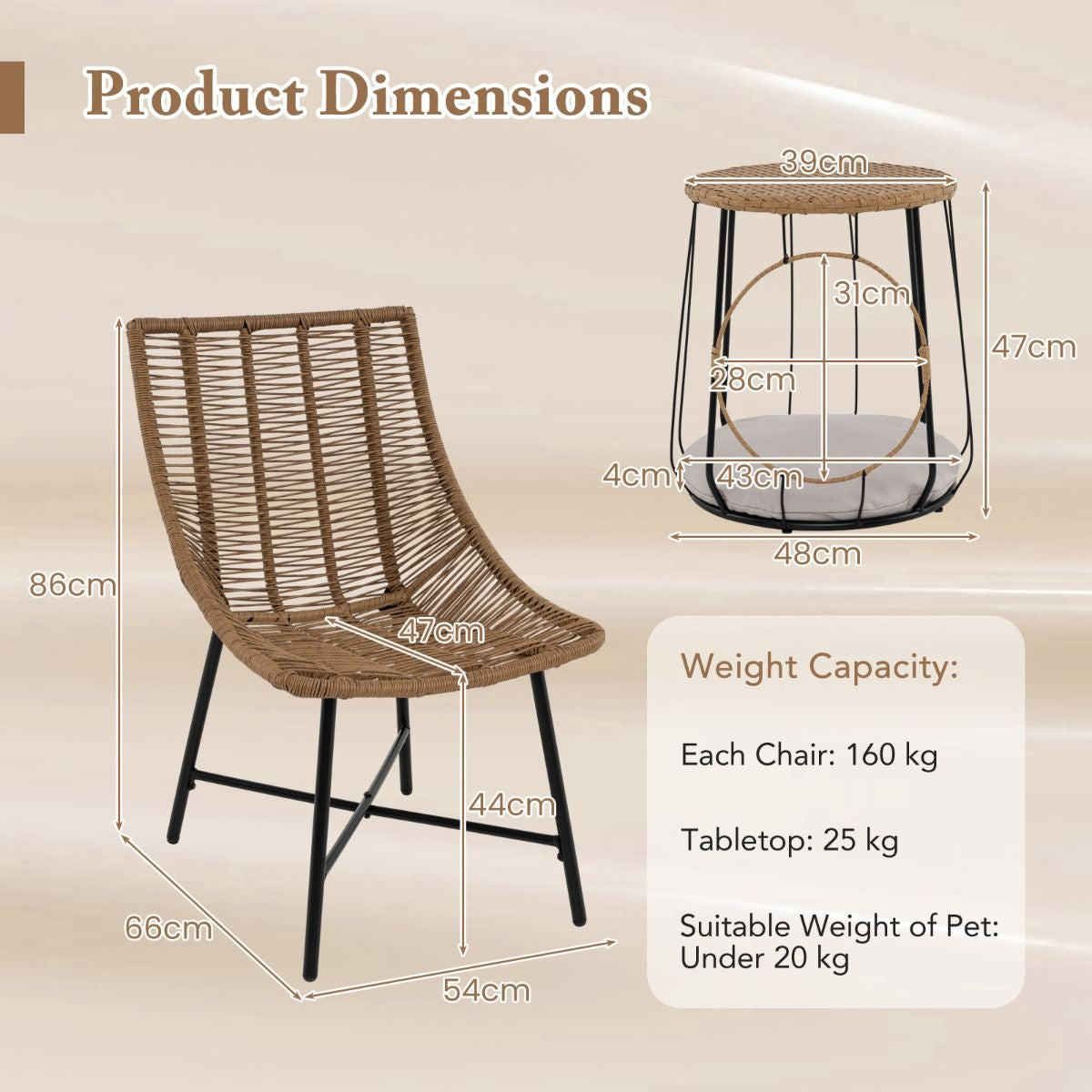 3 Piece Outdoor Furniture Set with Pet House