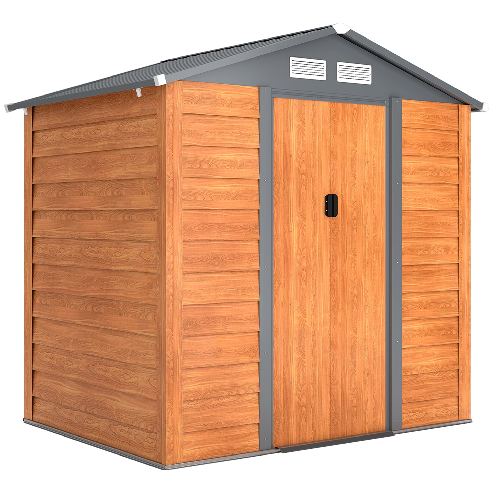 Garden Shed Tool Storage Overlap Construction Sliding Door Brown Wood Grain