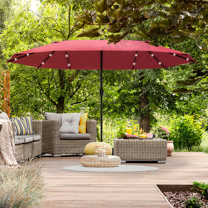 4.4M Double-Sided Sun Umbrella Patio Parasol with LED Solar Lights for Garden