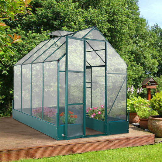 Walk-In Greenhouse Outdoor Polycarbonate Aluminium with Foundation Plant Bed