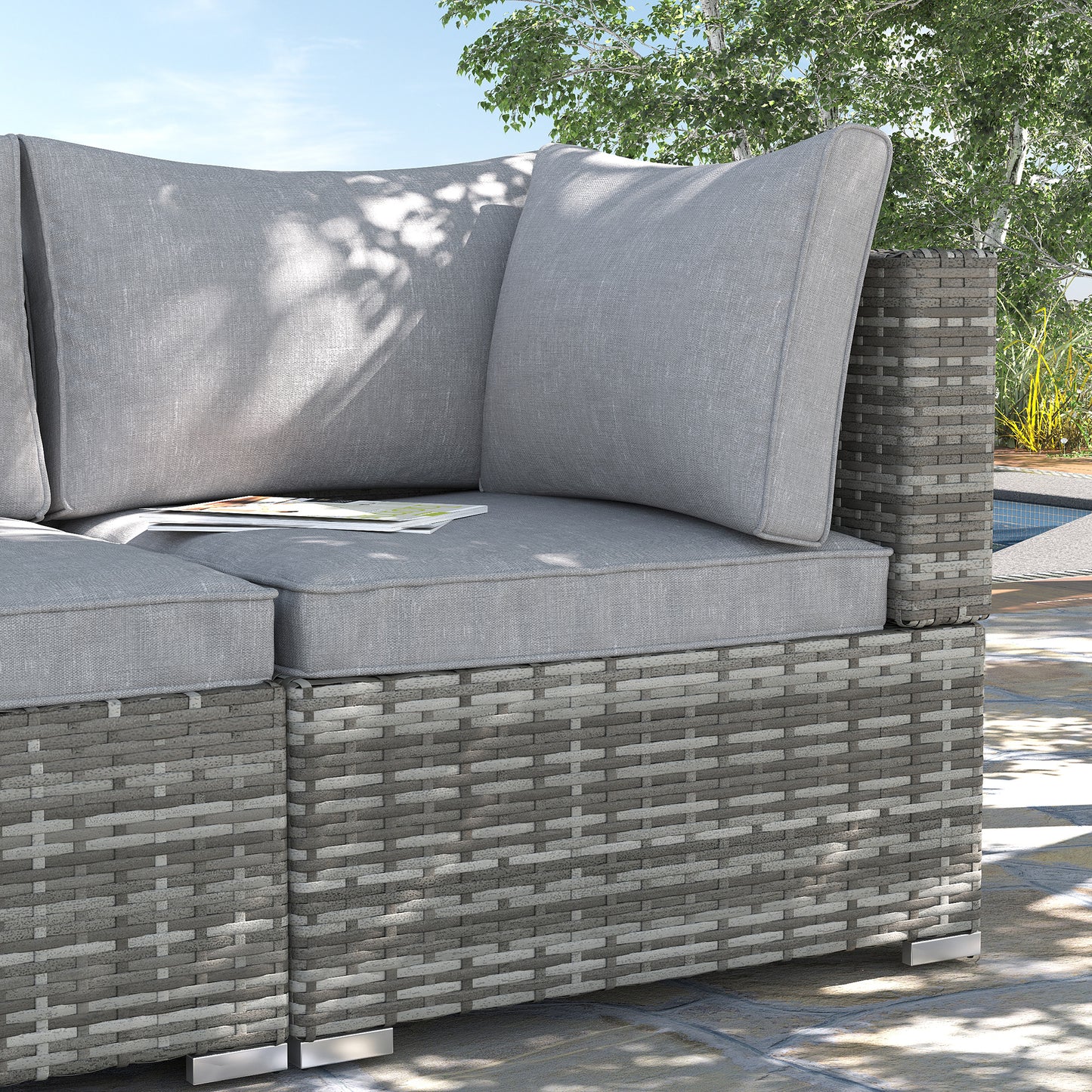 Garden Outdoor Rattan Corner Sofa,Single Sofa,Coffee Table Grey/Deep Grey