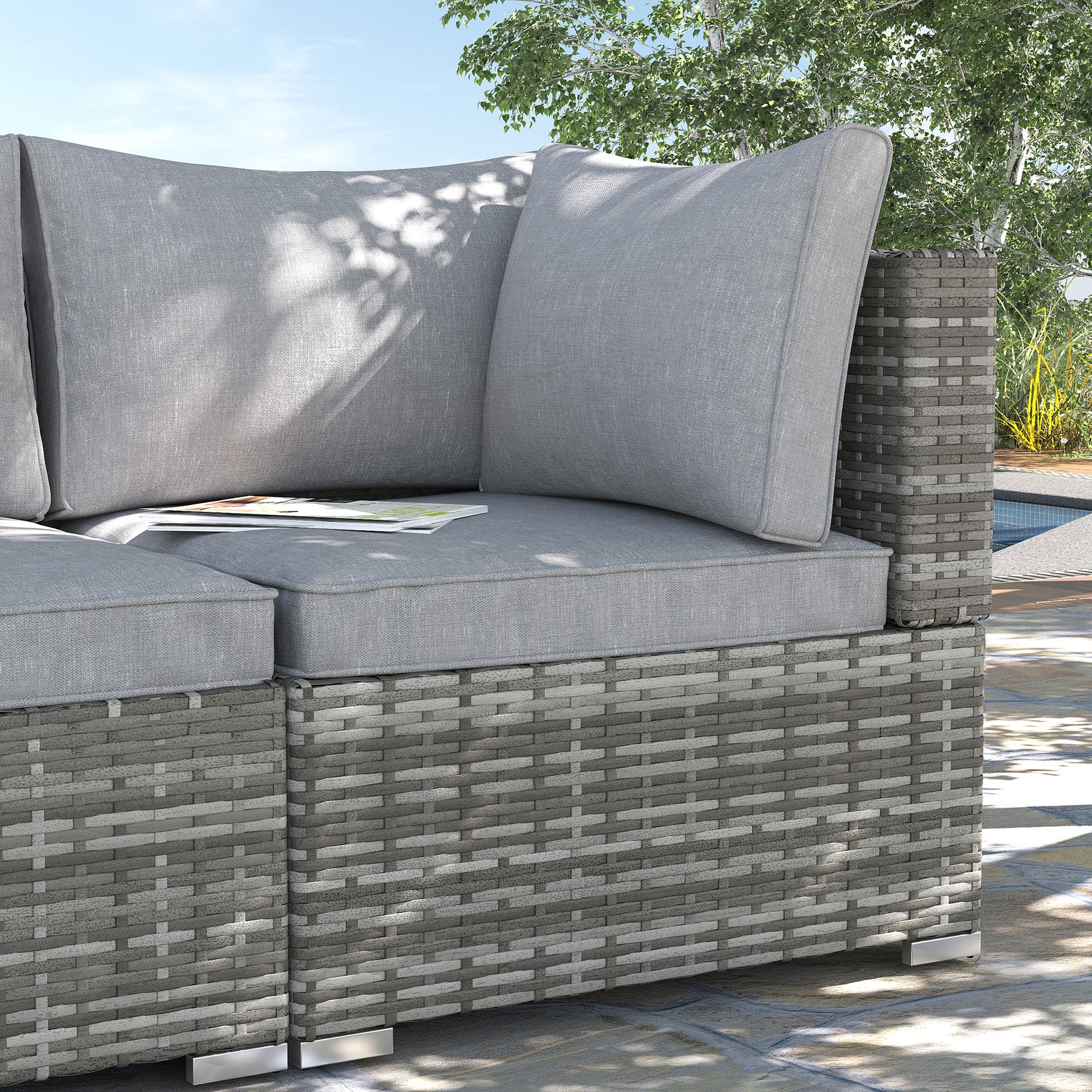 Garden Outdoor Rattan Corner Sofa,Single Sofa,Coffee Table Grey/Deep Grey