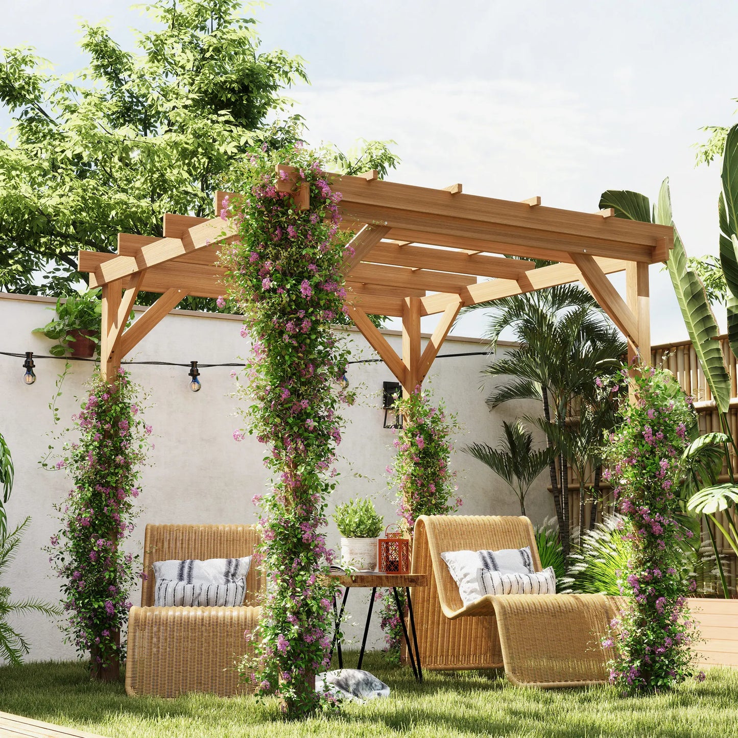 2 X 2M Wooden Pergola Kit, Decorative Garden Gazebo Shelter with Stable Structure