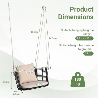 Patio Hanging Rattan Basket Chair Swing Hammock Chair with Cushions