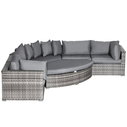 6 Pcs Outdoor Rattan Sofa Set Half round Conversation Set W/ Cushions Pillows