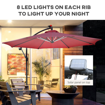 3(M) LED Patio Banana Umbrella Cantilever Parasol W/ Solar Lights Crank Handle