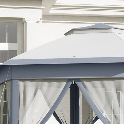 Outsunny 3X4M Hexagon Gazebo W/ Mesh Curtains Outdoor Garden, Grey