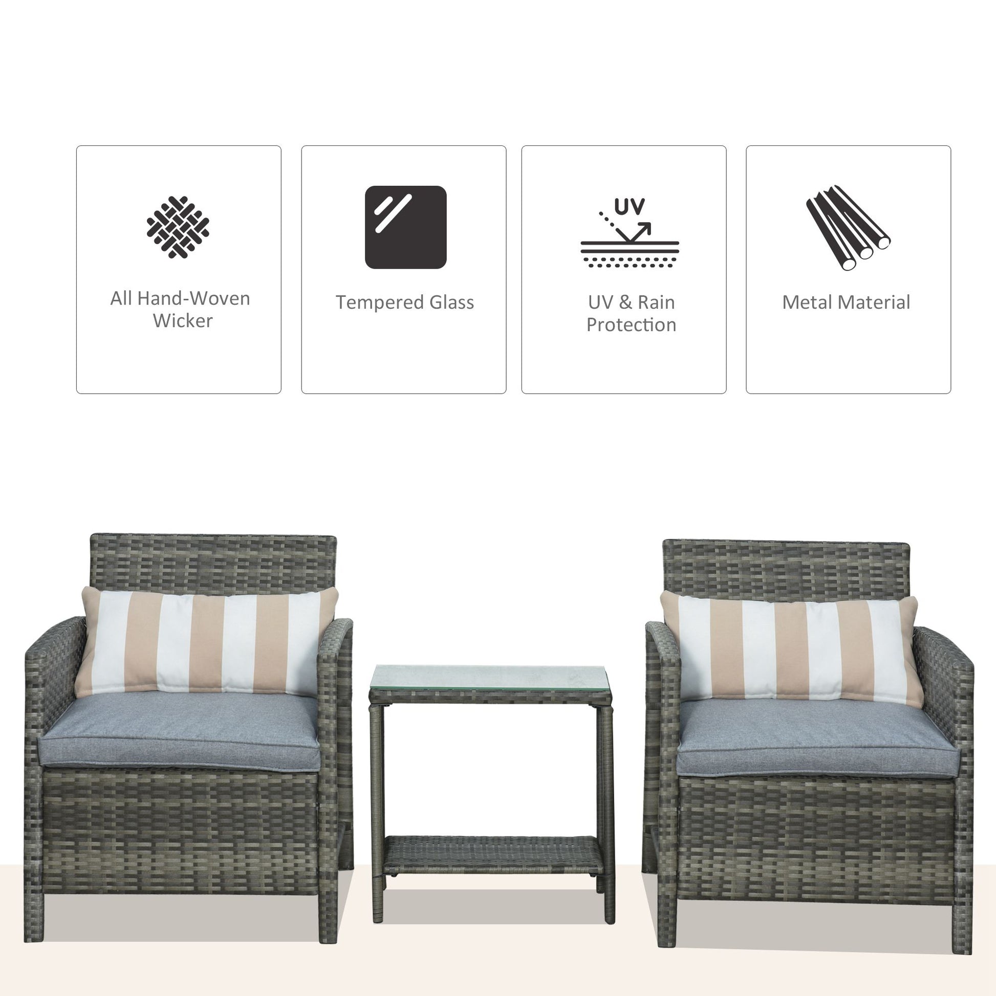 3 Pcs Rattan Outdoor Patio Set 2 Cushioned Single Sofa Coffee Table Conservatory