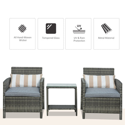 3 Pcs Rattan Outdoor Patio Set 2 Cushioned Single Sofa Coffee Table Conservatory