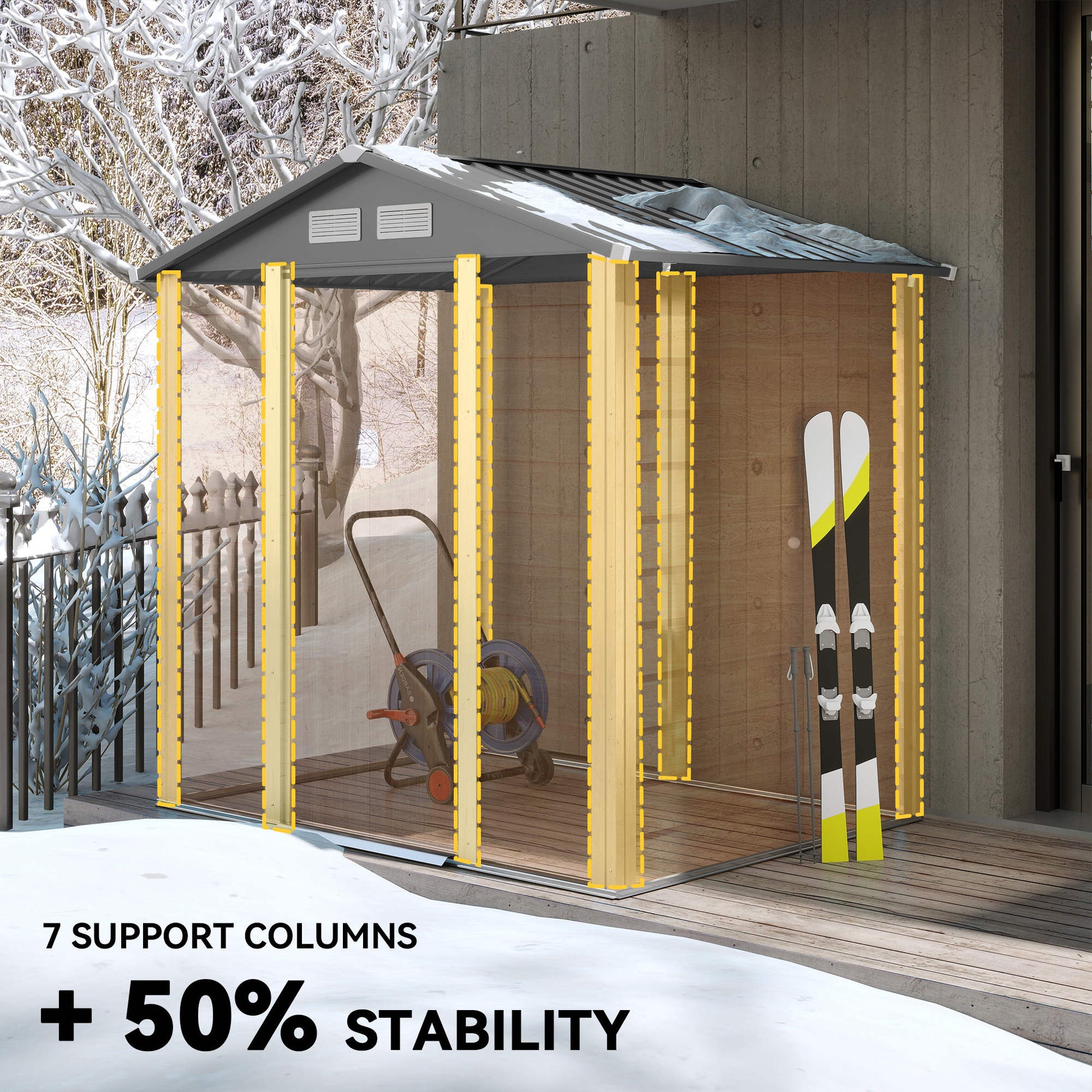 Garden Shed Tool Storage Overlap Construction Sliding Door Brown Wood Grain
